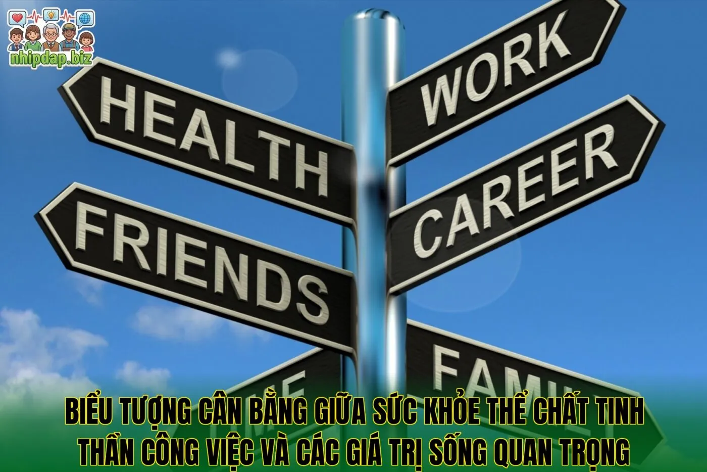 Biểu tượng cân bằng giữa sức khỏe thể chất tinh thần công việc và các giá trị sống quan trọng